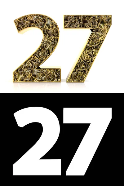 金黄数字 27年 在白色背景与样式样式 Zentangle 下落阴影和 Alpha — 图库照片
