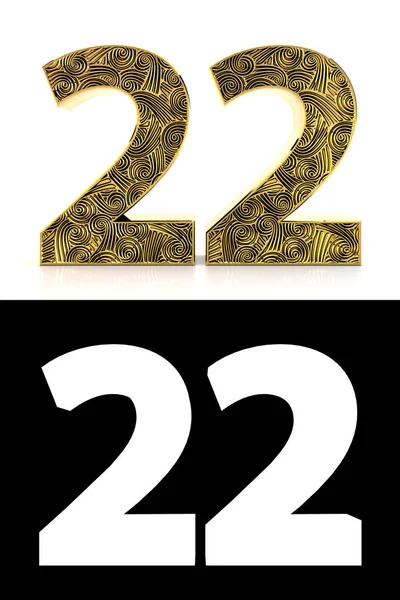 金黄数字 22年 在白色背景与样式样式 Zentangle 下落阴影和 Alpha — 图库照片