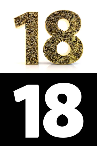 Golden Number Eighteen Years White Background Pattern Style Zentangle Drop — Stock Photo, Image