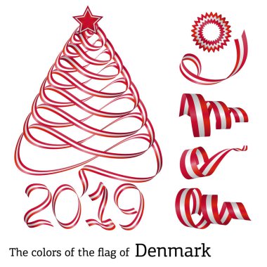 Danimarka bayrağı renkleri ile bir Noel ağacı şeklinde şerit