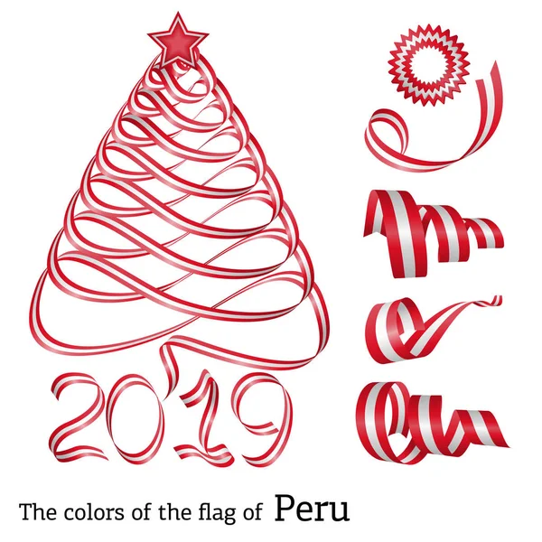 ペルーの旗の色でクリスマス ツリーの形をしたリボンします — ストックベクタ
