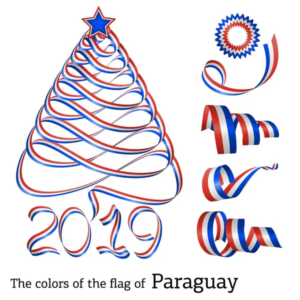 Nastro Forma Albero Natale Con Colori Della Bandiera Del Paraguay — Vettoriale Stock