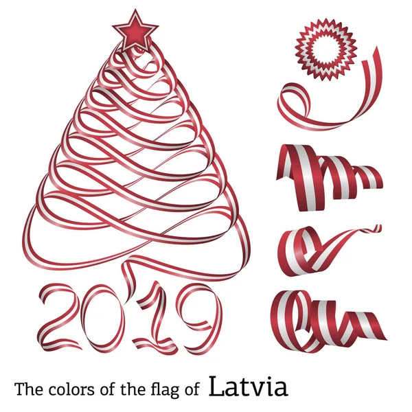 Nastro Forma Albero Natale Con Colori Della Bandiera Della Lettonia — Vettoriale Stock