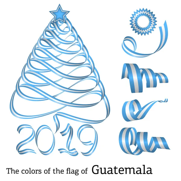 グアテマラの国旗の色とクリスマス ツリーの形をしたリボンします — ストックベクタ