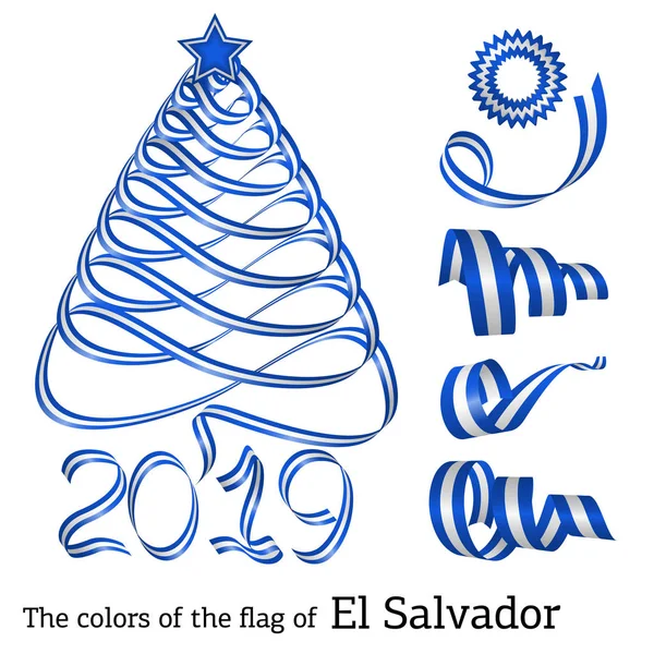 エルサルバドルの国旗の色とクリスマス ツリーの形をしたリボンします — ストックベクタ