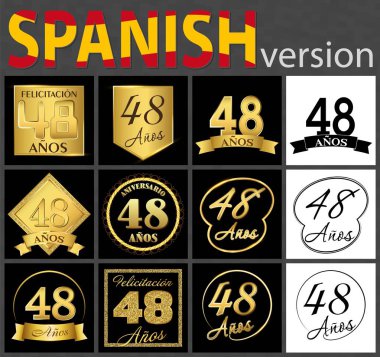 Set of number forty-eight years (48 years) celebration design. Anniversary golden number template elements for your birthday party. Translated from the Spanish - congratulation, years, anniversary clipart