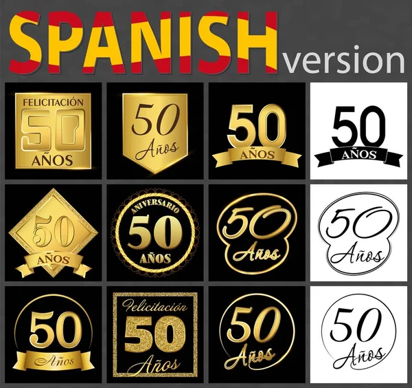 Conjunto Cinquenta Anos Anos Design Celebração Anniversary Golden Number Template — Vetor de Stock