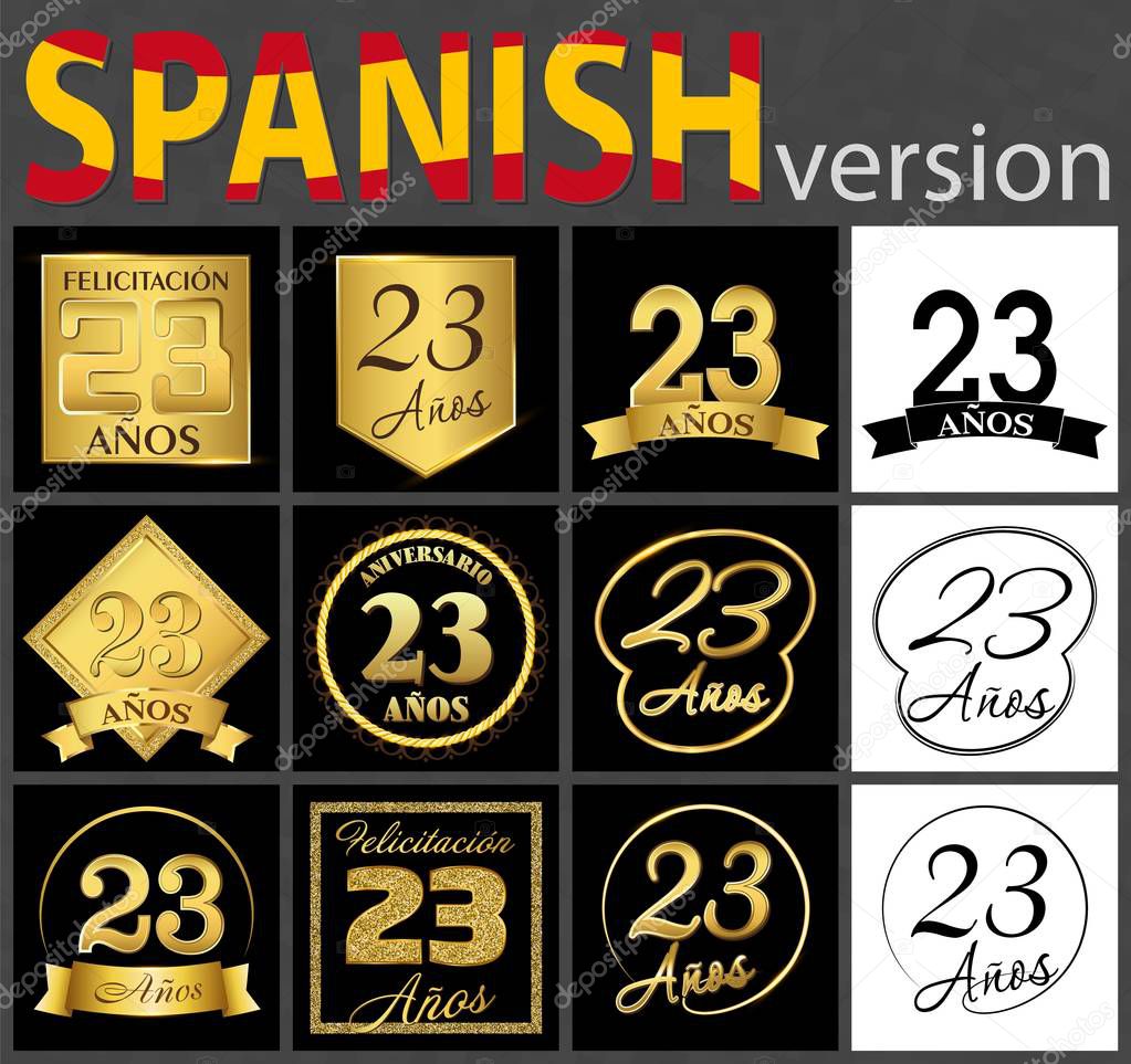 Set Of Number Twenty Three Years 23 Years Celebration Design Anniversary Golden Number Template Elements For Your Birthday Party Translated From The Spanish Congratulation Years Anniversary Premium Vector In Adobe Illustrator