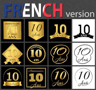 French set of number 10 templates clipart