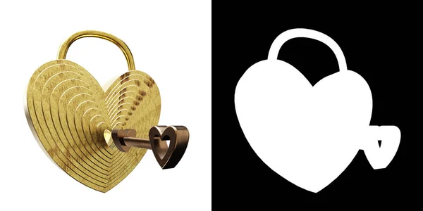 Χρυσό λουκέτο σε σχήμα καρδιάς με κλειδί — Φωτογραφία Αρχείου