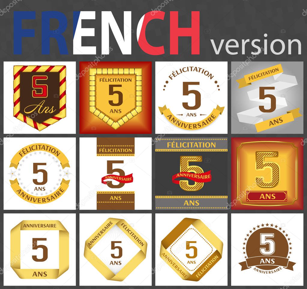 French set of number 5 templates