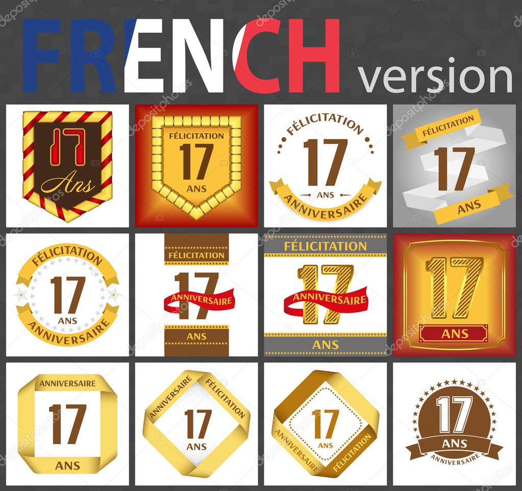 French set of number 17 templates
