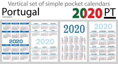 2020 için cep takvimleri Portekiz dikey kümesi