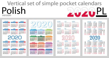 2020 için cep takvimleri Lehçe dikey kümesi