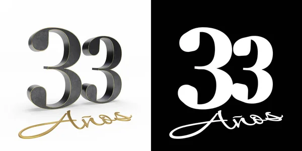 Inscription in Spanish. Golden number 33 years — Stock Photo, Image