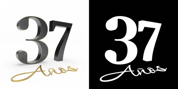 Inscription in Spanish. Golden number 37 years — Stock Photo, Image