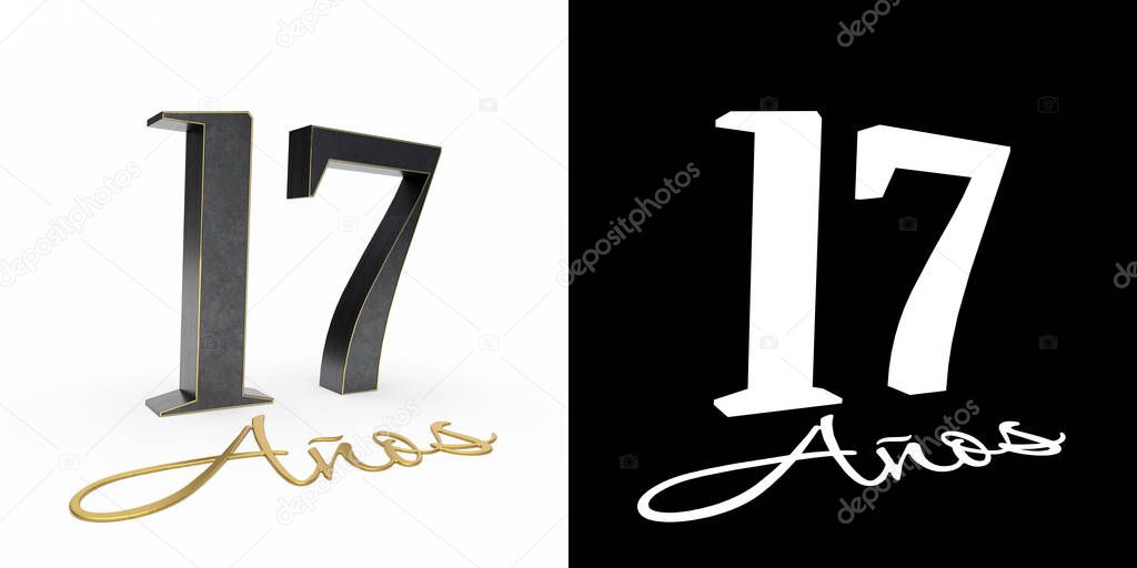 Inscription in Spanish. Golden number 17 years