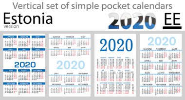 Estonya 2020 için cep takvimleri dikey kümesi