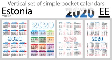 Estonya 2020 için cep takvimleri dikey kümesi