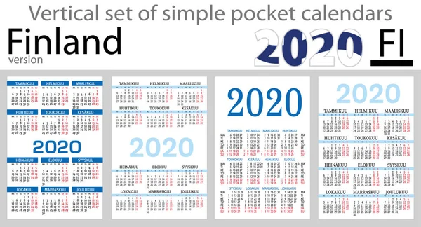 2020 için cep takvimleri Finlandiya dikey kümesi