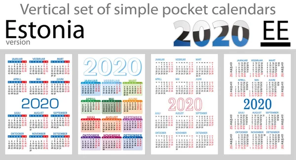 Estonya 2020 için cep takvimleri dikey kümesi