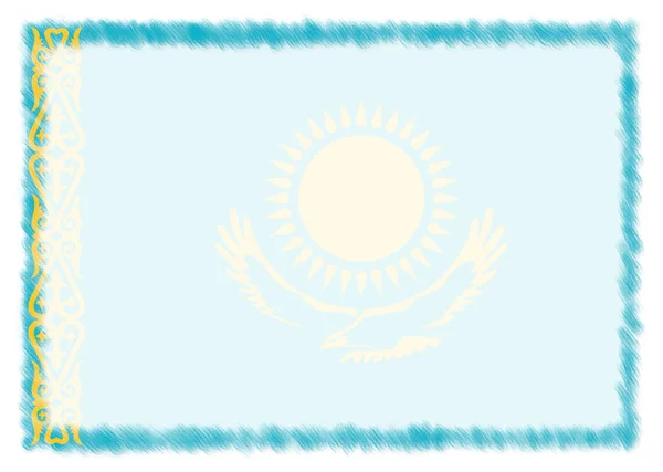 Frontiera con bandiera nazionale del Kazakistan . — Foto Stock
