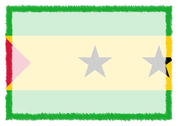 Hranice se státní vlajkou Svatého Tomáše a Princova ostrova. — Stock fotografie