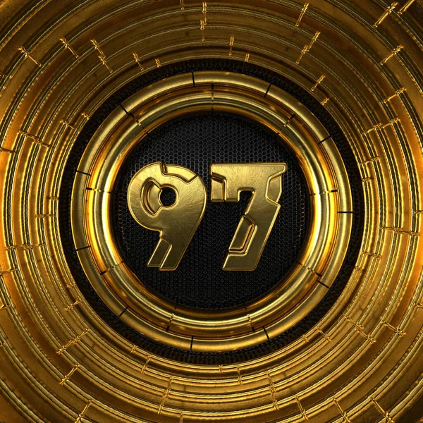 Goud Nummer Nummer Zevenennegentig Met Geperforeerde Zwart Metalen Ondergrond Gouden — Stockfoto
