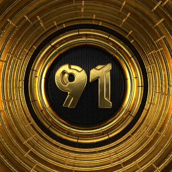Número Oro Número Noventa Uno Con Fondo Metal Negro Perforado — Foto de Stock