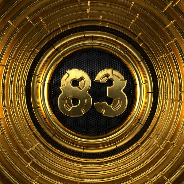 Золотий Номер Номер Вісімдесят Три Перфорованим Чорно Металевим Фоном Золотими — стокове фото