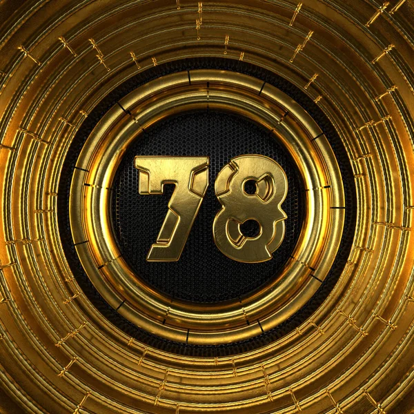 78号黄金 78号 有穿孔的黑色金属背景和金戒指 3D插图 — 图库照片