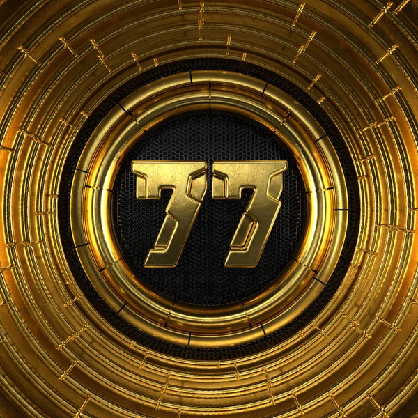 Gold Nummer Nummer Siebenundsiebzig Mit Perforiertem Schwarzem Metallhintergrund Und Ringsum — Stockfoto