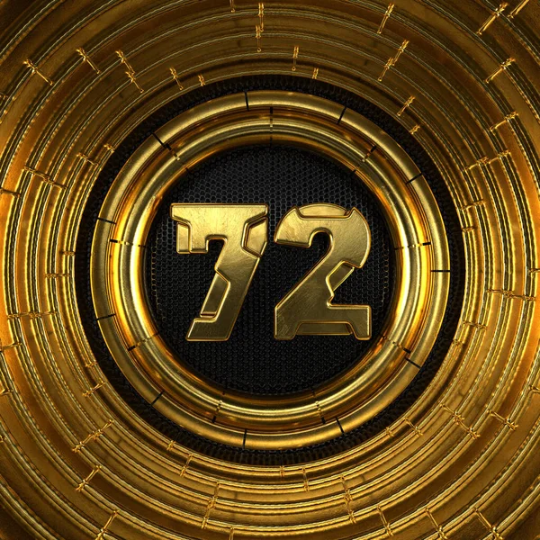 72号黄金 72号 有穿孔的黑色金属背景和金戒指 3D插图 — 图库照片