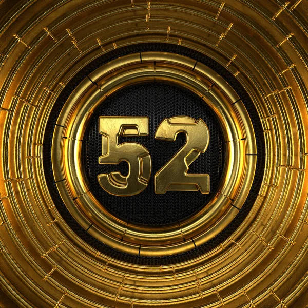52号黄金 第52号 有穿孔的黑色金属背景 周围有金戒指 3D插图 — 图库照片