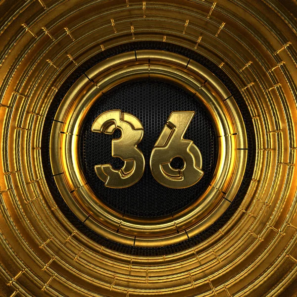 Goud Nummer Nummer Zesendertig Met Geperforeerde Zwarte Metalen Ondergrond Gouden — Stockfoto