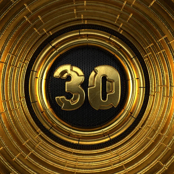 Золотой Номер Номер Тридцать Перфорированным Блэк Металлическим Фоном Золотыми Кольцами — стоковое фото