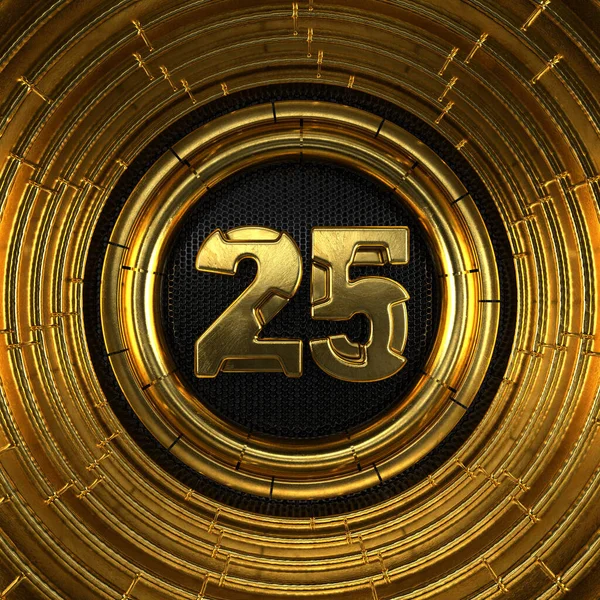 Złoty Numer Numer Dwadzieścia Pięć Perforowanym Czarnym Metalowym Tłem Złotymi — Zdjęcie stockowe