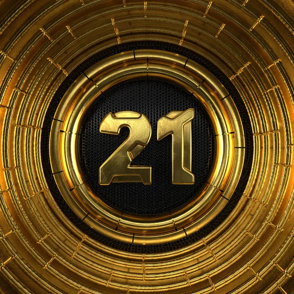 Gold Nummer Nummer Einundzwanzig Mit Perforiertem Schwarzem Metallhintergrund Und Ringsum — Stockfoto