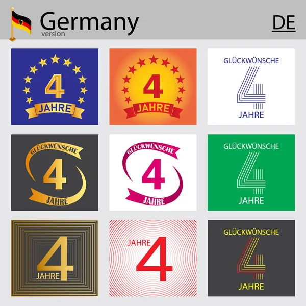 Duitse Set Van Nummer Vier Jaar Jaar Viering Ontwerp Jubileum — Stockvector