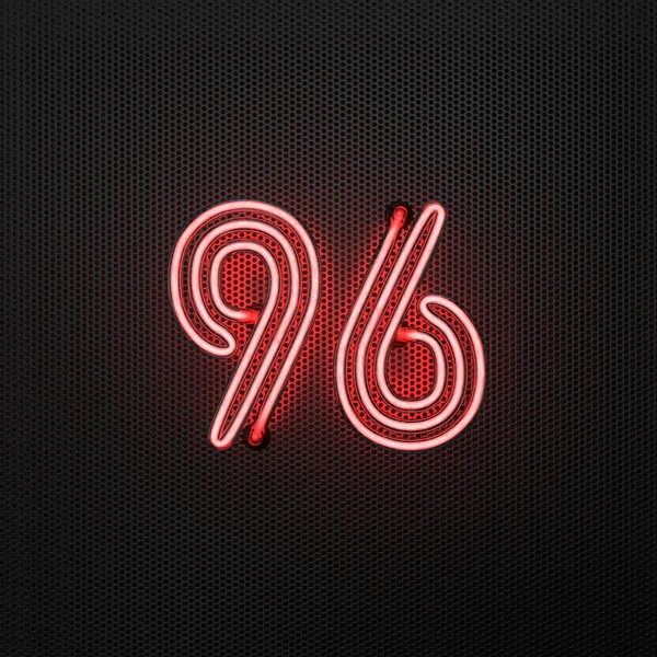 Glowing Red Neon Number Number Ninety Six Perforated Metal Background — Stock Photo, Image