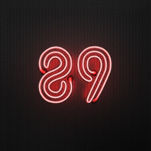 Glowing Red Neon Number Number Eighty Nine Perforated Metal Background — Stock Photo, Image