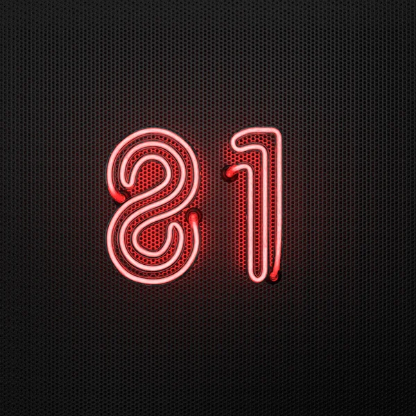 Gloeiend Rood Neon Nummer Nummer Eenentachtig Een Geperforeerde Metalen Ondergrond — Stockfoto