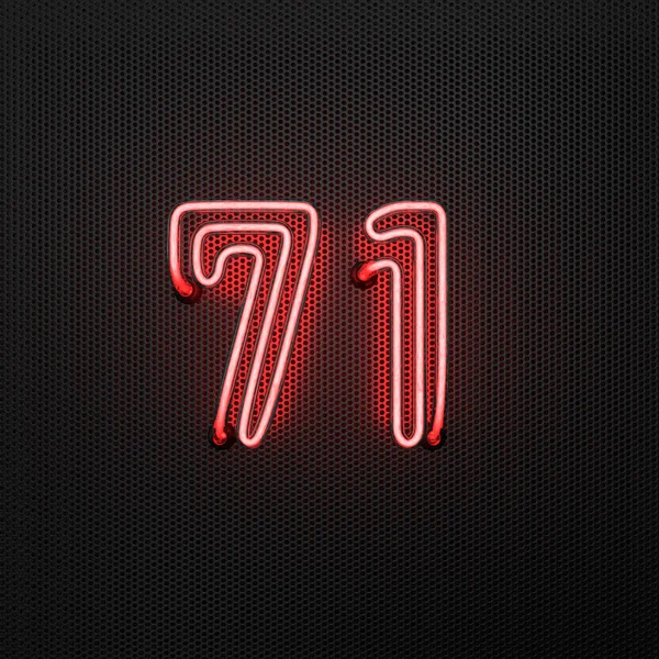 Glowing Red Neon Number Number Seventy One Perforated Metal Background — Stock Photo, Image