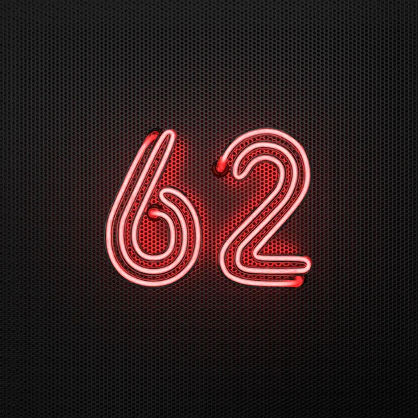 Glowing Red Neon Number Number Sixty Two Perforated Metal Background — Stock Photo, Image