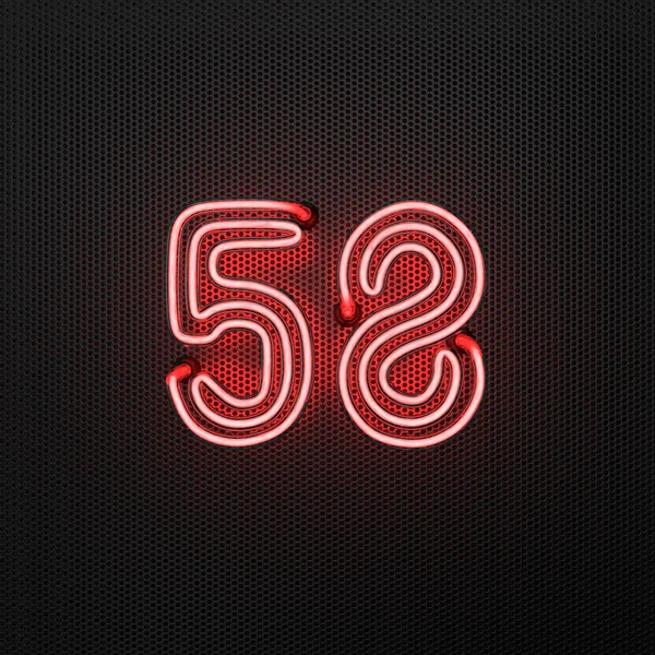 Neon Rosso Brillante Numero Numero Fondo Metallico Traforato Illustrazione — Foto Stock