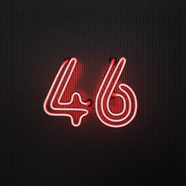 Neon Rosso Incandescente Numero Numero Quarantasei Fondo Metallico Traforato Illustrazione — Foto Stock