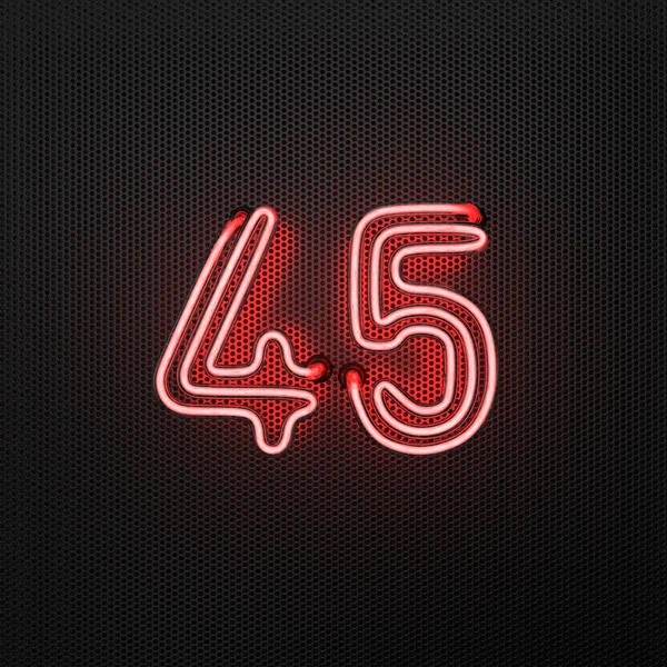 Glödande Röd Neon Nummer Nummer Fyrtiofem Perforerad Metallbakgrund Illustration — Stockfoto