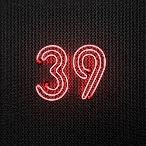 Glowing Red Neon Number Number Thirty Nine Perforated Metal Background — Stock Photo, Image