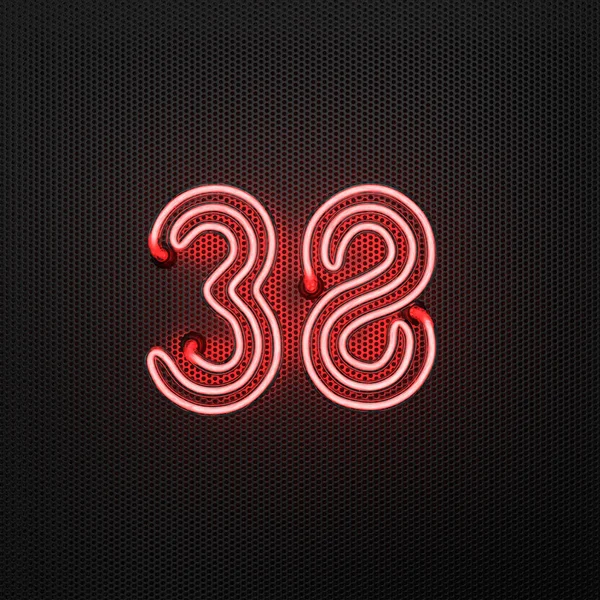 Neon Rosso Brillante Numero Numero Trentotto Fondo Metallico Traforato Illustrazione — Foto Stock