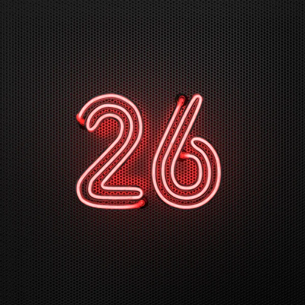 Glowing Red Neon Number Number Twenty Six Perforated Metal Background — Stock Photo, Image